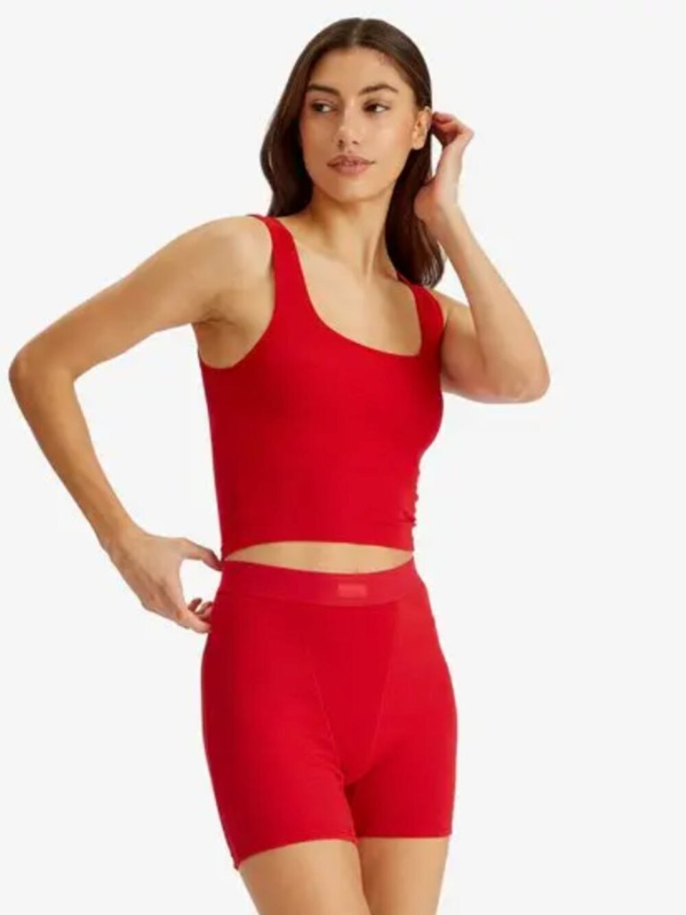 NWOT SKIMS Cotton Rib Tank Top Cranberrry Red XXS Scoop Neck New